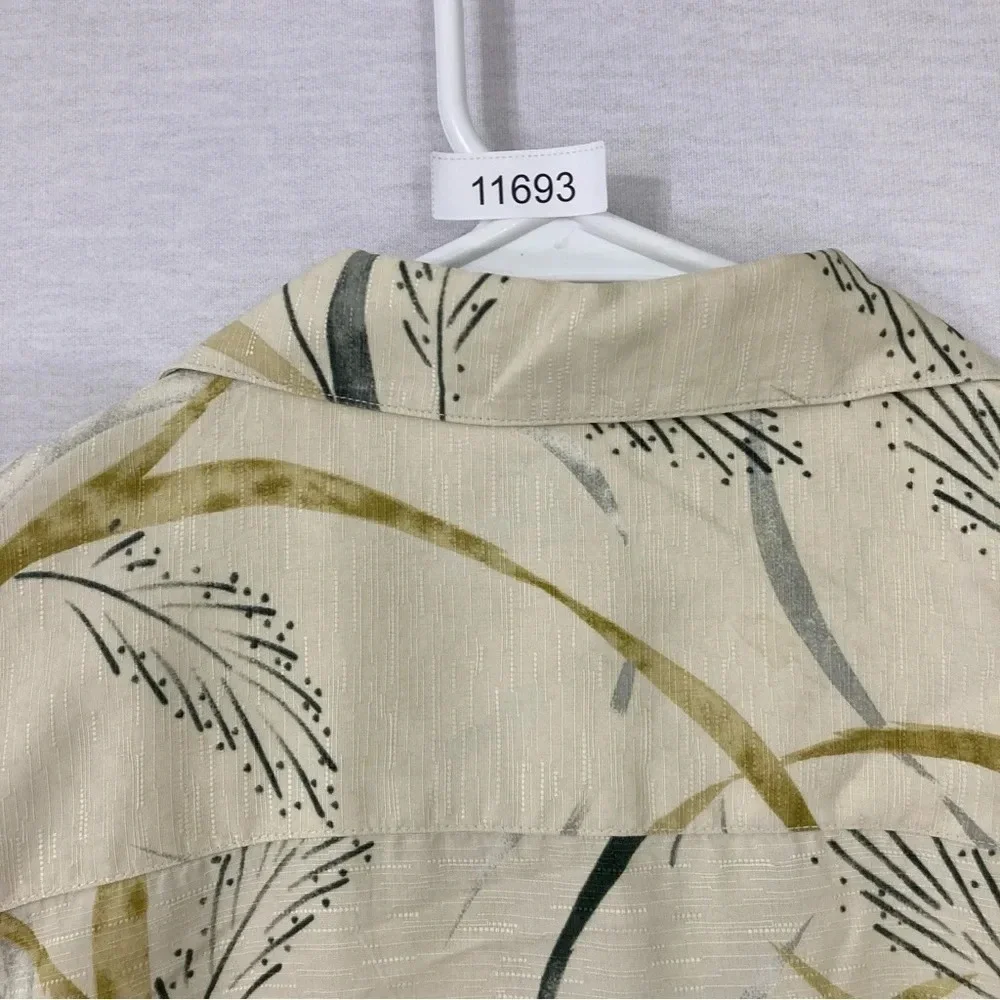 Tommy Bahama Leaf Print 100% Silk Short Sleeve Button Down size Large
